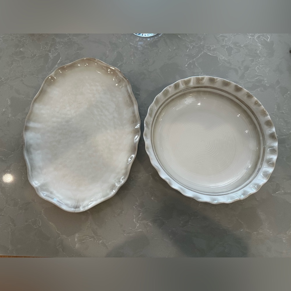 WILLIAMS SONOMA French Country Rustic Melamine Serving Set of Platter and bowl